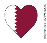 Qatar Heart Shape Flag. Love Qatar. Visit Qatar. Middle East. Western Asia. Asia. Vector Illustration Graphic Design.