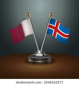Qatar and Iceland table flags relation  with gradient backgrund. Vector Illustration
