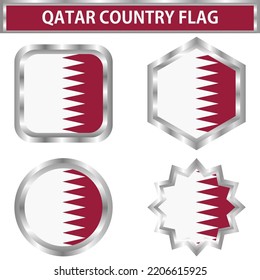 qatar icon flag round, hexagon, twelfth and square. Stainless frame. Vector illustration