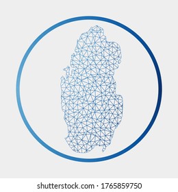 Icono de Qatar. Mapa de red del país. Firma redonda de Qatar con anillo degradado. Tecnología, internet, red, concepto de telecomunicaciones. Ilustración vectorial.