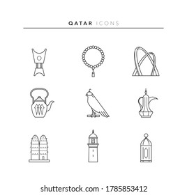 Qatar Icon set Black and White - Vector