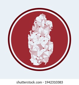 Icono de Qatar. Logo de moda del país. Diseño redondo de malla geométrica. Tecnología, internet, red, concepto de telecomunicaciones. Ilustración vectorial.