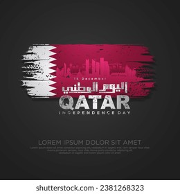 Qatar independence day greeting card, with grunge and splash effect on flag as a symbol of independence and silhouette city. vector illustration