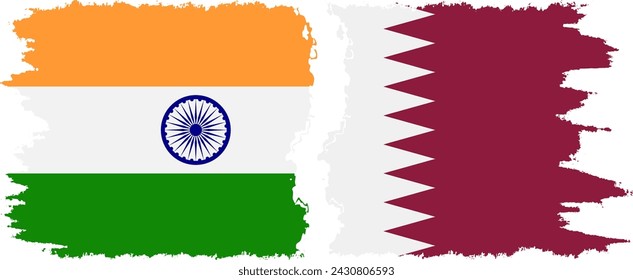 Qatar and India grunge flags connection, vector