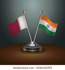 Qatar and India table flags relation  with gradient backgrund. Vector Illustration