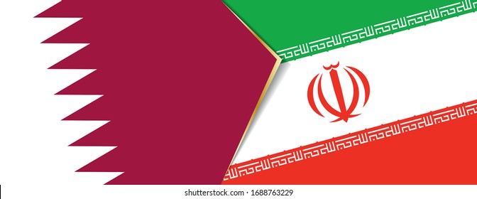 Qatar and Iran flags, two vector flags symbol of relationship or confrontation.