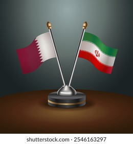 Qatar and Iran table flags relation  with gradient backgrund. Vector Illustration