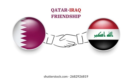 qatar und iraq Fahnen im Kreis mit shake hand.qatar und kuwait Freundschaft. Katar- und Kuwait-Flaggen einzeln auf weißem Hintergrund. Vektorgrafik