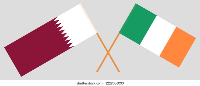 Qatar and Ireland. The Qatari and Irish flags. Official colors. Correct proportion. Vector illustration