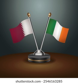 Qatar and Ireland, table flags relation  with gradient backgrund. Vector Illustration