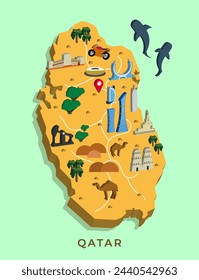 Qatar isometric map design, is an isometric map design from the country of Qatar, one of the rich countries in the Middle East with gas and oil.
EPS 10 vector design.