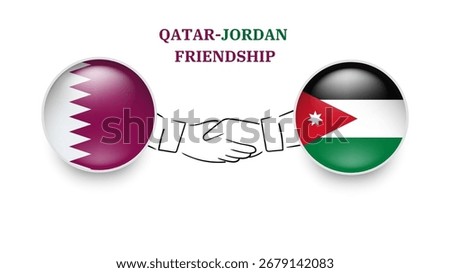 qatar and jordan flags in circle with shake hand.qatar and jordan friendship. qatar and jordan flags, isolated on white background. Vector illustrator