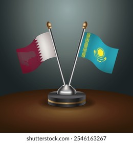 Qatar and Kazakhstan table flags relation  with gradient backgrund. Vector Illustration