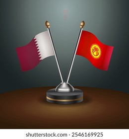 Qatar and Kyrgyzstan table flags relation  with gradient backgrund. Vector Illustration