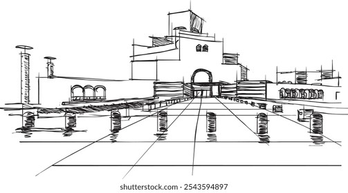 Catar Landmark Storyboard esboço ilustração