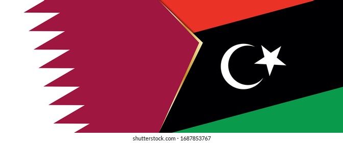Qatar and Libya flags, two vector flags symbol of relationship or confrontation.