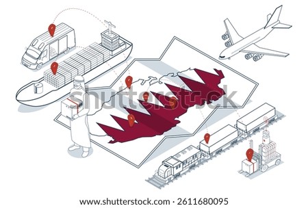 Qatar logistics concept with Transportation operation service, Export, Import, Cargo, Air, Road, Maritime, Delivery. Vector illustration EPS 10