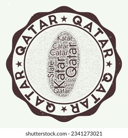 Qatar logo. Appealing country badge with word cloud in shape of Qatar. Round emblem with country name. Trendy vector illustration.