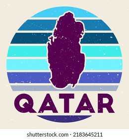 Qatar logo. Sign with the map of country and colored stripes, vector illustration. Can be used as insignia, logotype, label, sticker or badge of the Qatar.