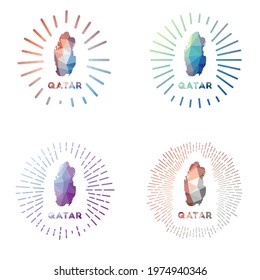 Qatar low poly sunburst set. Logo of country in geometric polygonal style. Vector illustration.