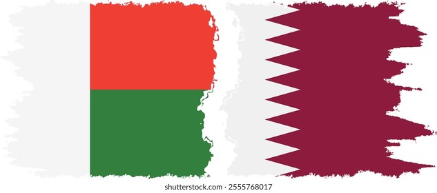 Qatar and Madagascar grunge flags connection, vector