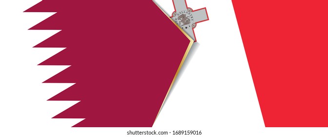 Qatar and Malta flags, two vector flags symbol of relationship or confrontation.