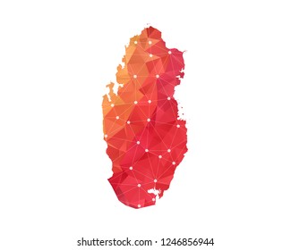 Qatar Map - Abstract geometric rumpled triangular low poly style gradient graphic on white background , line dots polygonal design for your . Vector illustration eps 10.