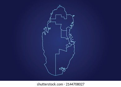 Qatar Map of Abstract High Detailed Glow Blue Map on Dark Background logo illustration	