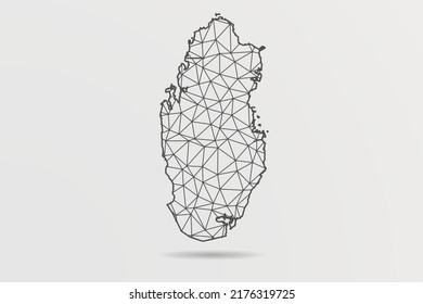 Qatar Map - Abstract mash line and point scales on white background with World Map. Wire Frame 3D mesh polygonal network line, design sphere, dot and structure - Vector illustration eps 10