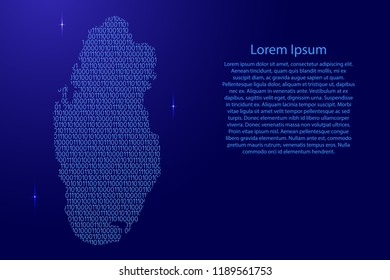 Qatar map abstract schematic from blue ones and zeros binary digital code with space stars for banner, poster, greeting card. Vector illustration.