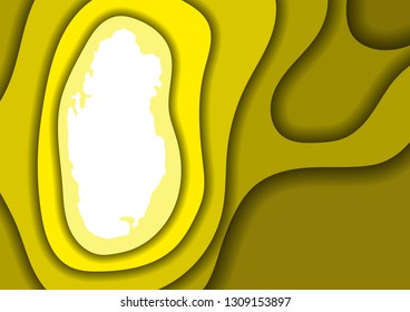 Qatar map abstract schematic from yellow layers paper cut 3D waves and shadows one over the other. Layout for banner, poster, greeting card. Vector illustration.
