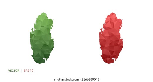 Qatar map of abstract vector polygon set couple color green and red.