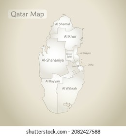 Qatar map, administrative division with names, old paper background vector