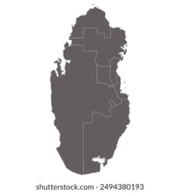 Mapa de Qatar. Mapa de Qatar en provincias administrativas en color gris