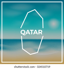 Qatar map against the backdrop of beach and tropical sea with bright sun. EPS10 vector