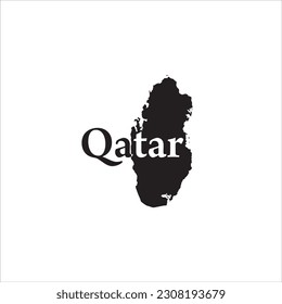 Qatar map and black lettering design on white background
