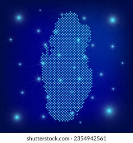 Qatar map in blue. Dotted map. Dots  State of Qatar map with spotlights on dark blue background.  Global social network.  Blue futuristic background with Dotted map . EPS10