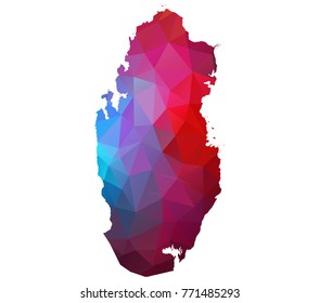 qatar map. Blue and Red polygonal shape vector illustration on white background. Vector illustration eps 10.