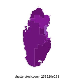 Qatar map with border highlighted regions, states, isolated on white background. Template map of Qatar. Detailed vector illustration.