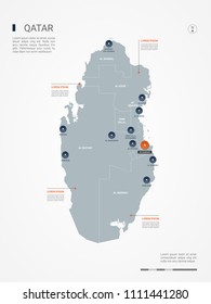 Qatar map with borders, cities, capital Doha and administrative divisions. Infographic vector map. Editable layers clearly labeled.