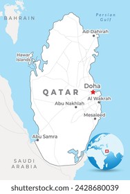 Qatar map with capital Doha, most important cities and national borders 