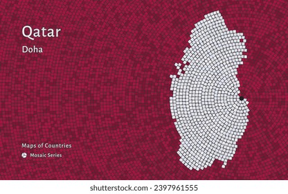 Qatar Map with a capital of Doha Shown in a Mosaic Pattern	