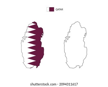 Qatar map city vector divided by outline simplicity style. Have 2 versions, black thin line version and color of country flag version. Both map were on the white background.