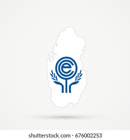 Qatar map in Economic Cooperation Organization (ECO) flag colors, editable vector.