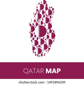 Qatar map filled with flag-shaped circles, Qatar map with flag