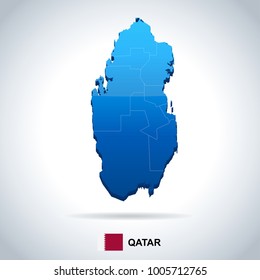 Qatar map and flag - High Detailed Vector Illustration
