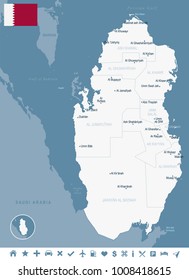 Qatar map and flag - High Detailed Vector Illustration