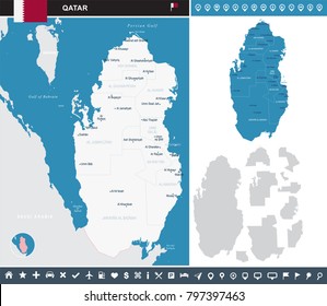 Qatar map and flag - High Detailed Vector Illustration