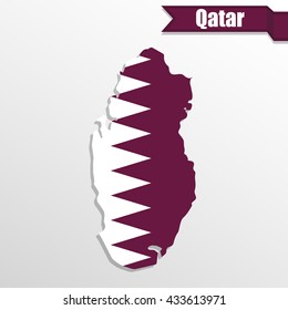 Qatar map with flag inside and ribbon