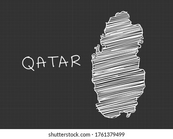 Qatar map freehand sketch on black background.